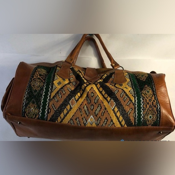 Kilim Brown Handbags - Kilim Brown carpet Bag Weekender brown, Green and Gold